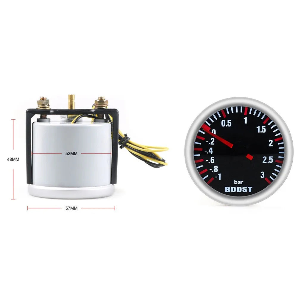 Racing Car Modification Turbocharger Gauge Mechanical 12V 52mm Turbo Boost Pressure Meter 3 Bar for Turbo System Performance Quake