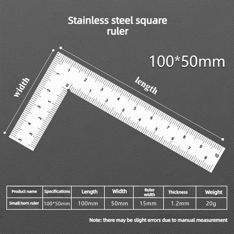 Professional Multifunctional 90 Degree L Square Ruler Precision Measuring Tool for Student Drafting Drawing Designing Quake 100x50mm