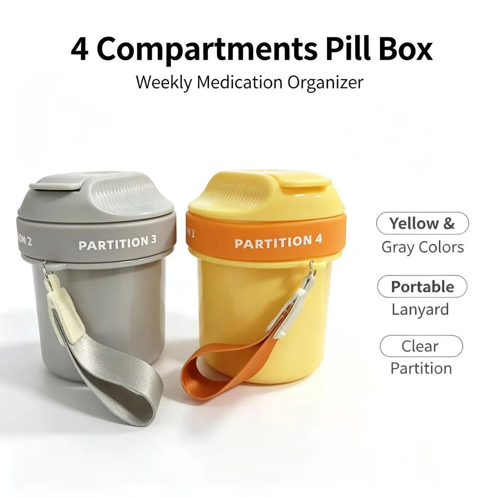 Plastic 4 Grids Pill Box Sealed Moisture Proof Mini Pill Storage Box Dust-proof Waterproof Rotatable Pill Dispenser Daily Quake