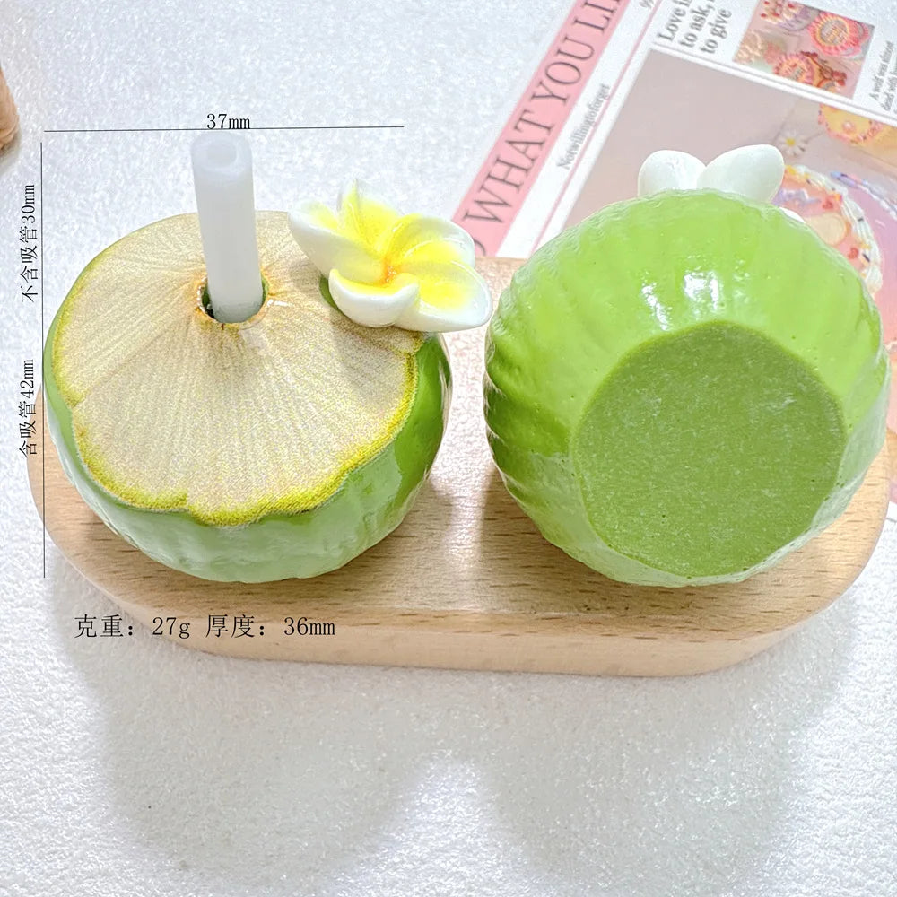 5Pcs Simulated Miniature 3D Food Play Coconut Juice Resin Ornaments Green Brown For Phone DIY Hairpin Jewelry Making Accessories Quake green