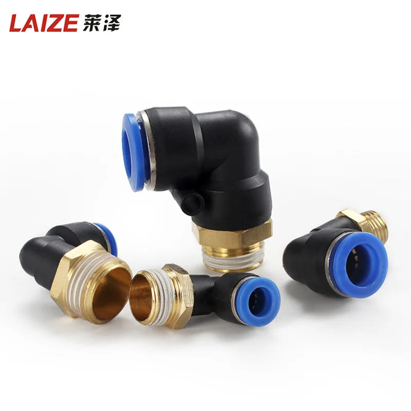 2Pcs PL Pneumatic Quick Connector Threaded Elbow PL6-01/8-02/8-04/10-02/12-03 Hose Air Fitting Quake
