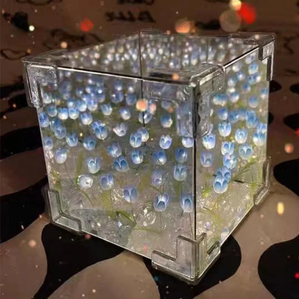 Excluding Gift Bags Tulip Night Light Acrylic 21 Flowers Tulips Flower Table Lamp Magic Cube Handmade DIY Mirror Light Quake Blue