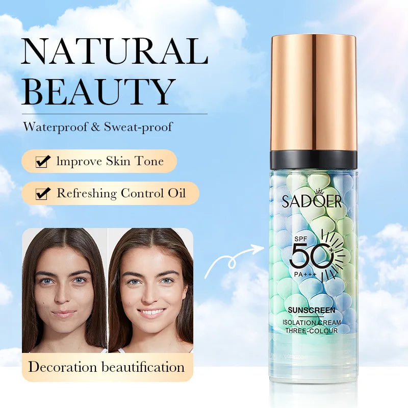 Face Makeup Primer Tri-color Cream Contour Color Isolation Waterproof Makeup Foundation Natural Makeup Base Cream 40g Quake