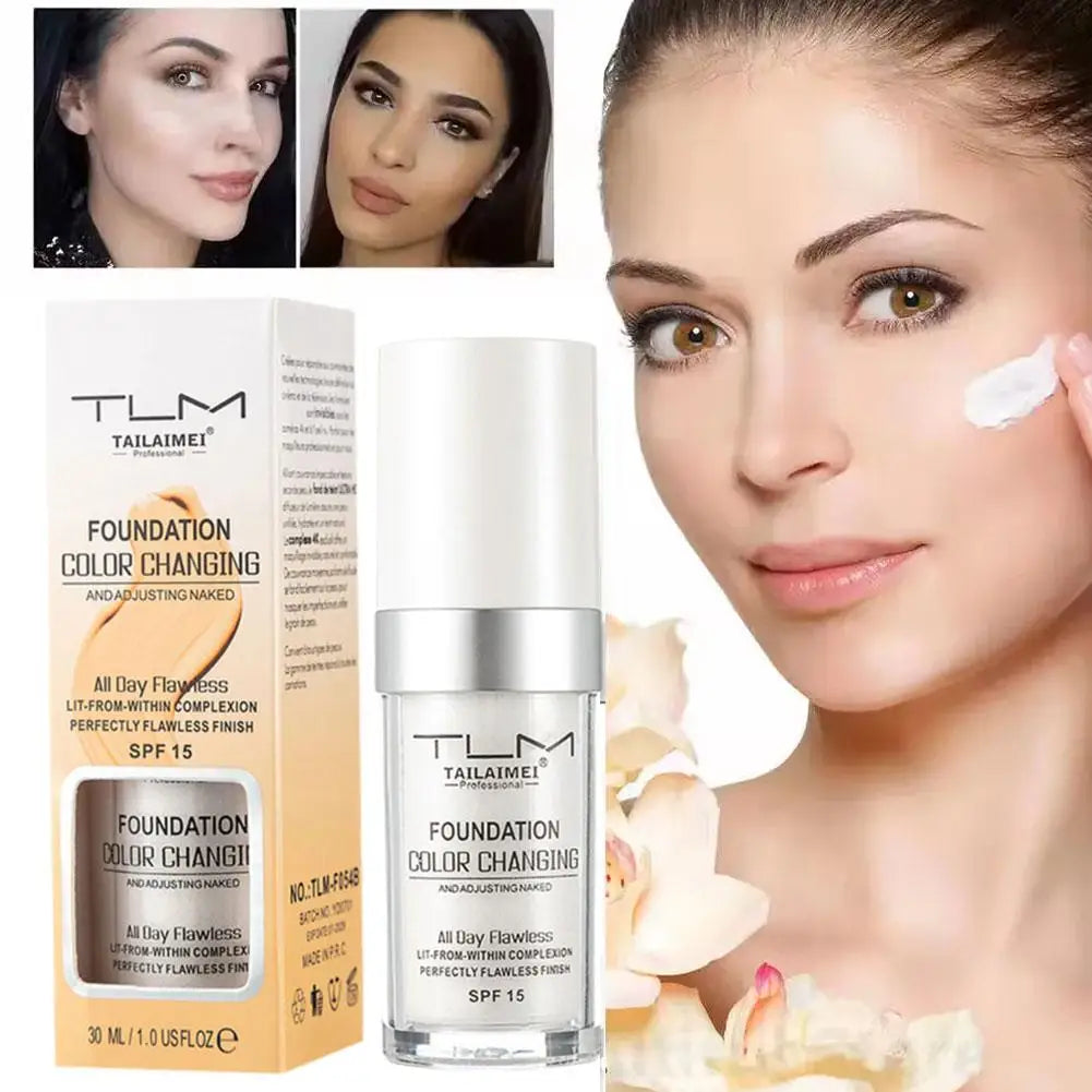 1/2/3PCs Color Changing Foundation, Temperature Liquid Foundation Naturally Blends Moisturizing Foundation Makeup Waterproof Quake