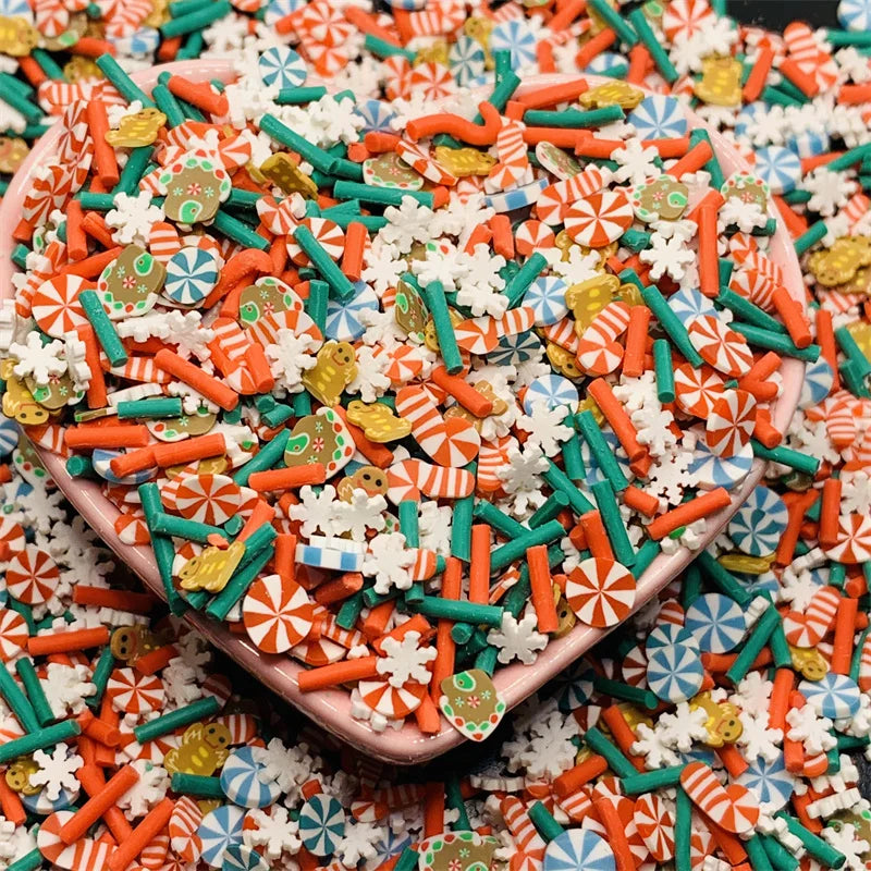 100g/Lot Pink Christmas Themed Snowman Clay Gingerbread Man Slices Mixture Rhinestone Candy Sprinkles for Decoration DIY Crafts Quake 3