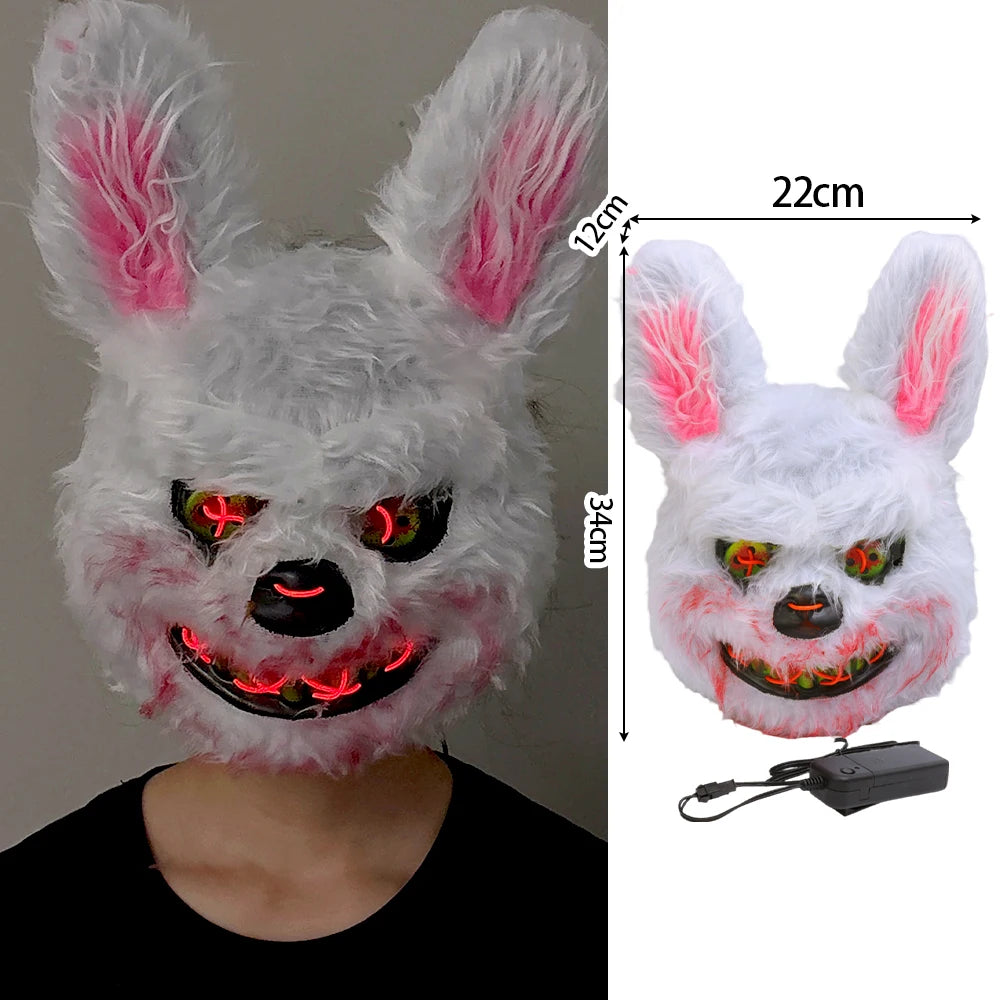 Halloween Plush Luminous Mask Terror Rabbit Bear LED Luminous Mask Plush Rabbit Halloween Party Cosplay Mask Party Photo Prop Quake Pink Rabbit