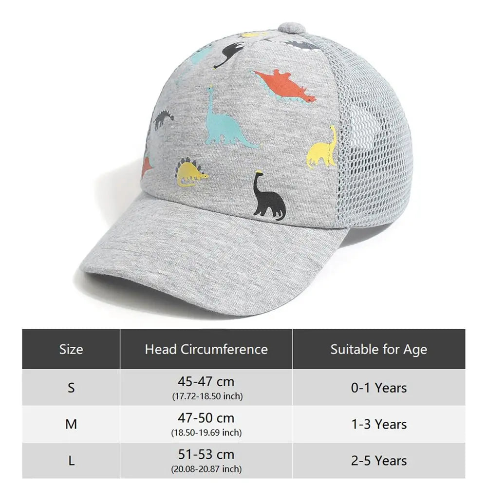 Cap Sun Hat Toddler Baseball Hat Dinosaur Printed Quick Drying Adjustable Age 0-5Y Boys Girls Quake