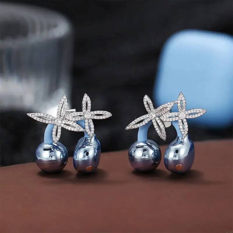 Earbud Decorative Clips Silver Tone Floral Rhinestones Pair, Clip On Wireless Earbud Accessory for Daily Commute K1KF Quake