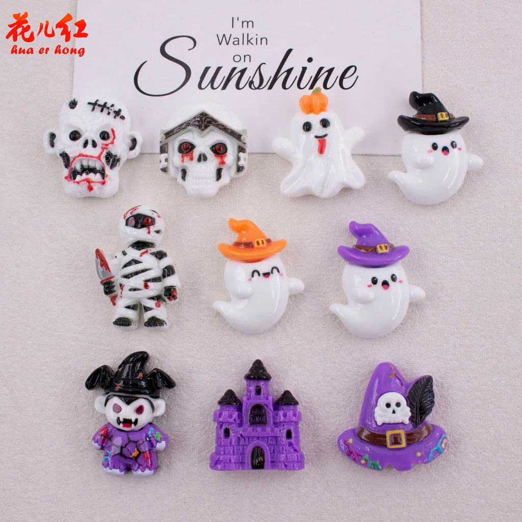 20Pcs Mini Halloween Ghost Pumpkin Bat Flatback Resin Cabochon Scrapbooking For Craft Decoration DIY Hair Bows Accessories Quake