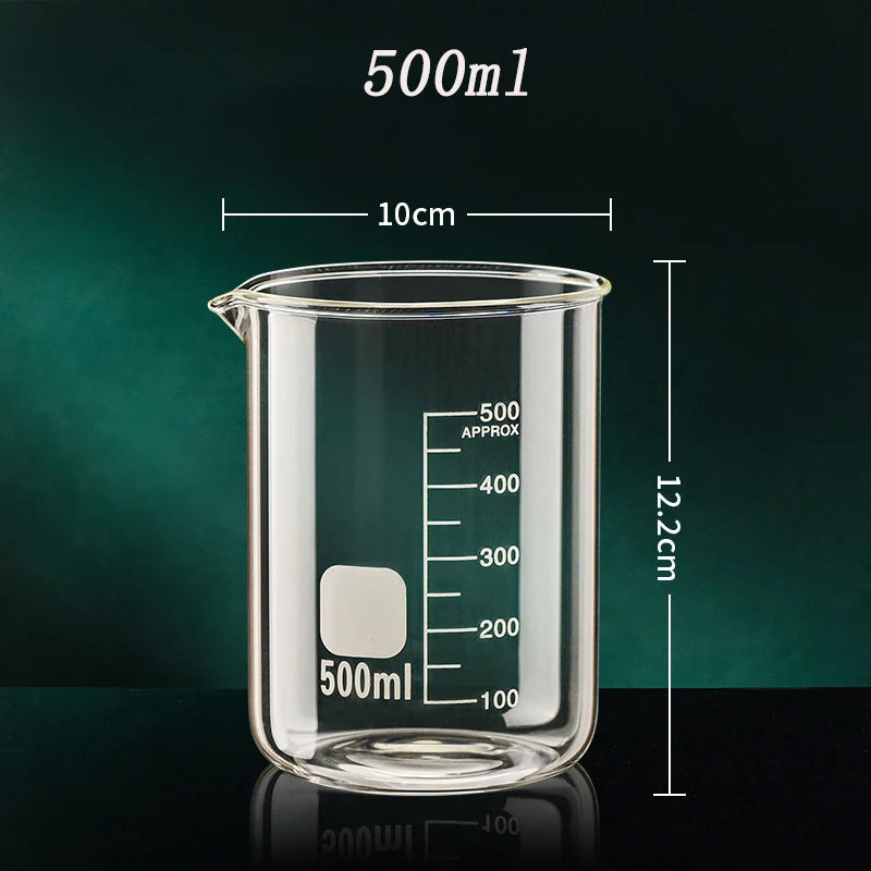 YWDL Heat Resistant Borosilicate Glass Beaker Measuring Cup Thick Glass Measuring Jug for Lab & Kitchen Multiple Capacity Quake 500ml 50-1000ml