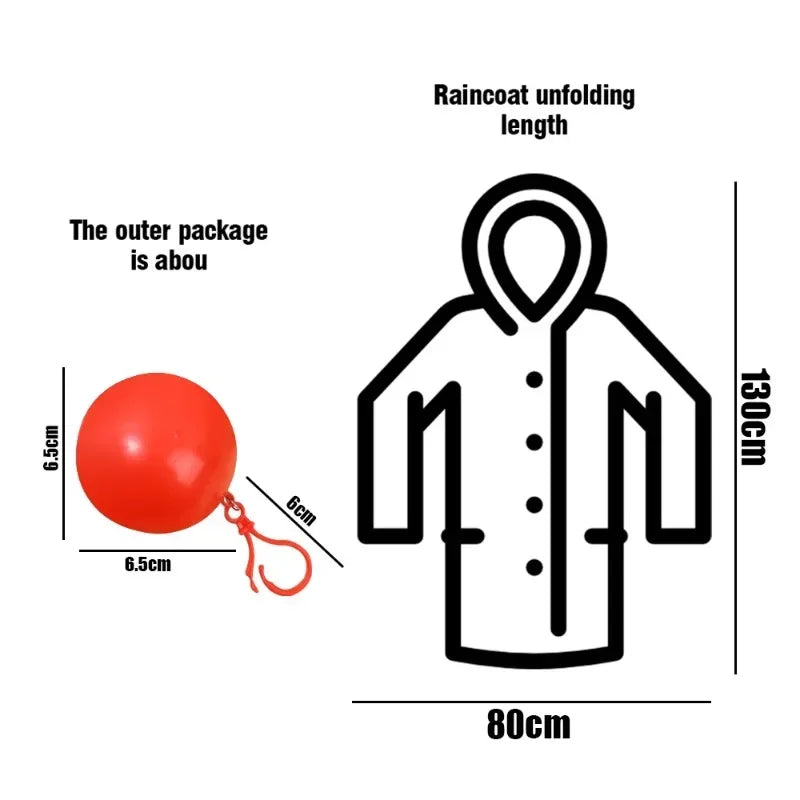 Portable Mini Raincoatball Thicken Disposable Raincoats Cape for Adults Emergency Waterproof Raincoats Ball with Keychain Unisex Quake
