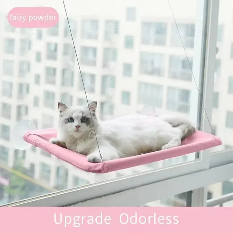 Ultra-Soft Cat Window Hammock Bed - Cozy Cloud-Like Perch for Feline Naptime - Securely Mounted, Perfect Space-Saving Quake Pink 13.78inx21.65in