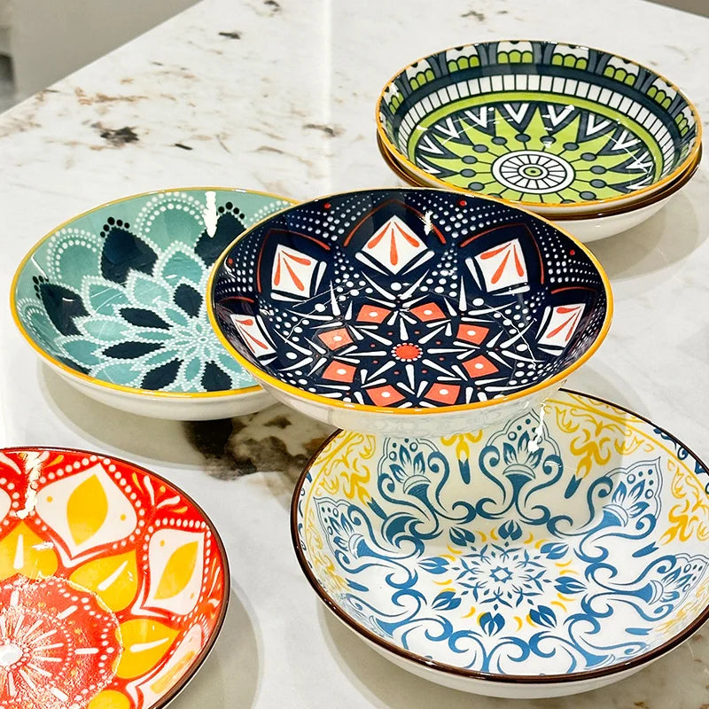 6pcs- Ceramic Bohemia Plate, Salad Plate, Appetizer, Serving Dried Fruit, Desserts And SaladsDishwasher Oven Microwave Safe Quake