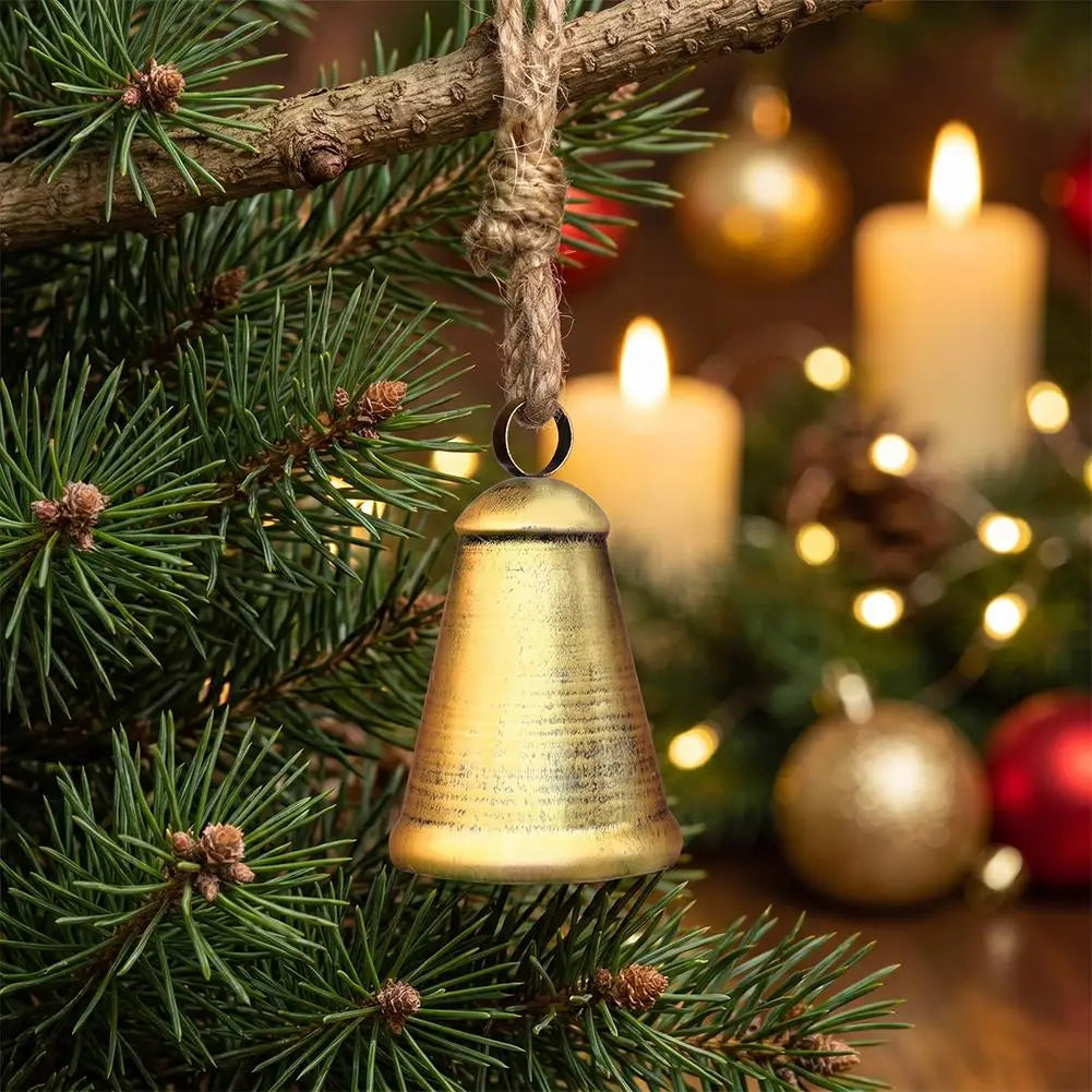 Vintage Christmas Bell Set 3Pcs Rustic Metal Hanging Bells Jute Rope Pendant for Front Door Tree Fireplace Farmhouse Decor Quake