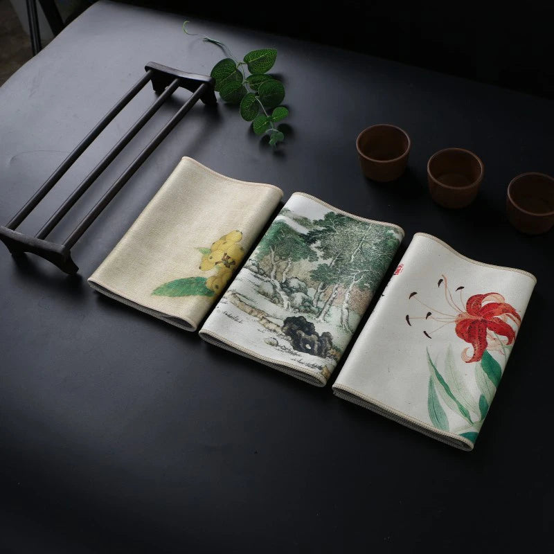 1pc Kung Fu Tea Towel with Ancient Style Thick and Absorbent Multifunctional High-end Painted Tea Cloth Quake