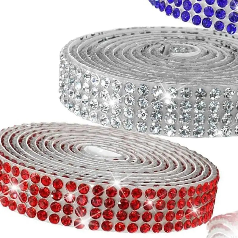 Red White Blue Adhesive Rhinestones Ribbon Set with 3 Rolls and 2 Star Sheets for Celebration Crafts, Gift Wrap, Cards and K1KF Quake