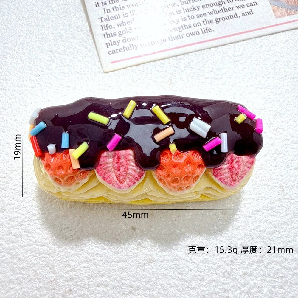 5pcs Kawaii Strawberry Chocolate Cake Resin Miniature Cabochon DIY Jewelry Making Phone Decoration Scrapbooking Crafts Accessory Quake No.2