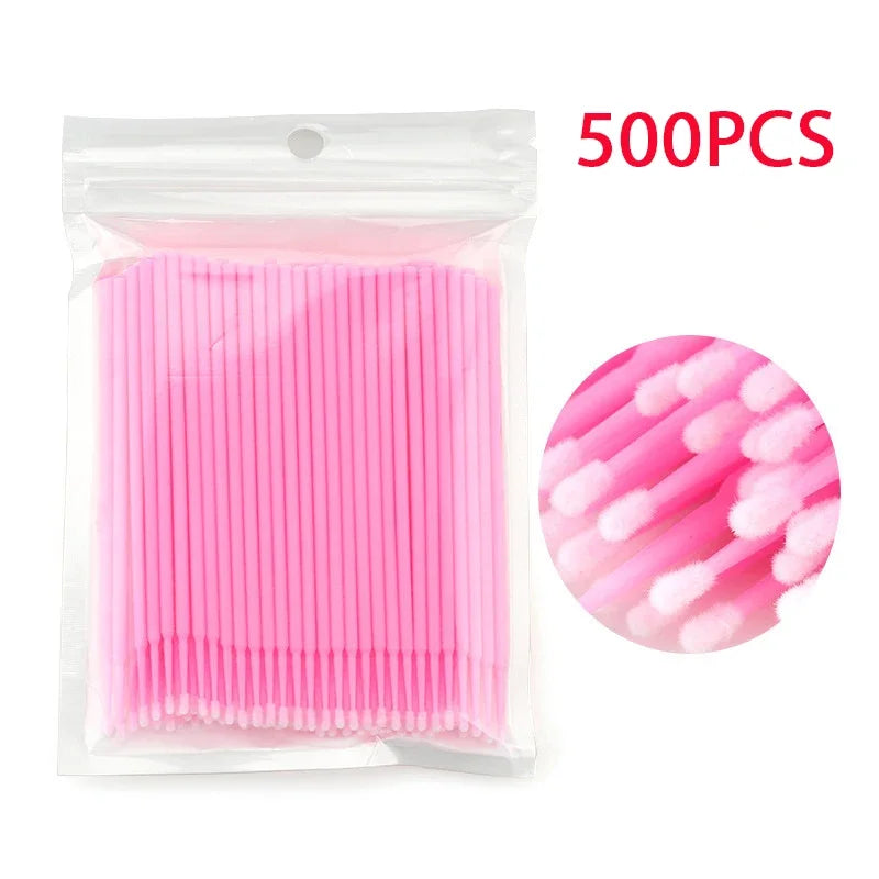 vvocci Disposable Microbrush Eyelash Extension Tools 500/1000pcs - Crystal Swab Lash Grafting & Removal Applicators Quake M94 500PCS Pink