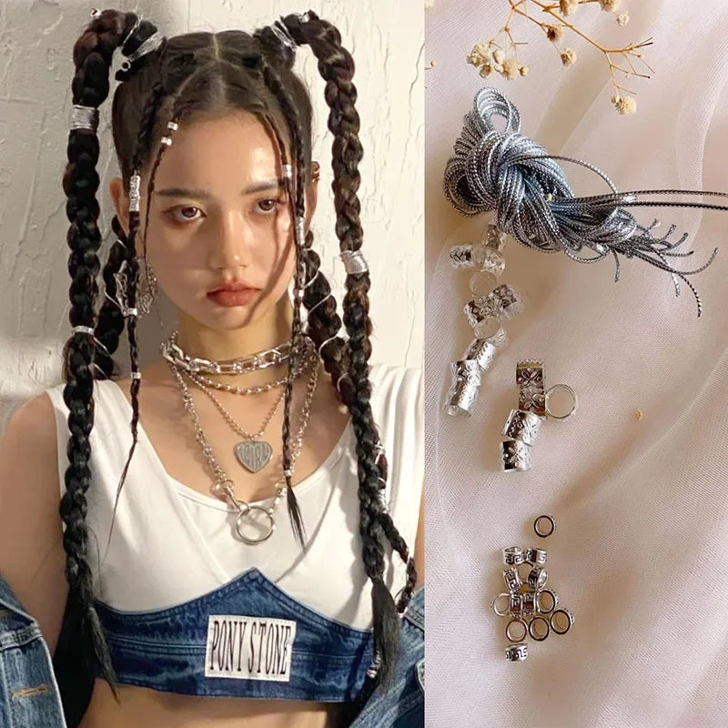 5/10Pcs Gold Charms Diy Hairs Braid Dread Dreadlock Beads Hair Ring Rope Elastic Hair Bands Ponytail Hairstyle Hair Accessories Quake