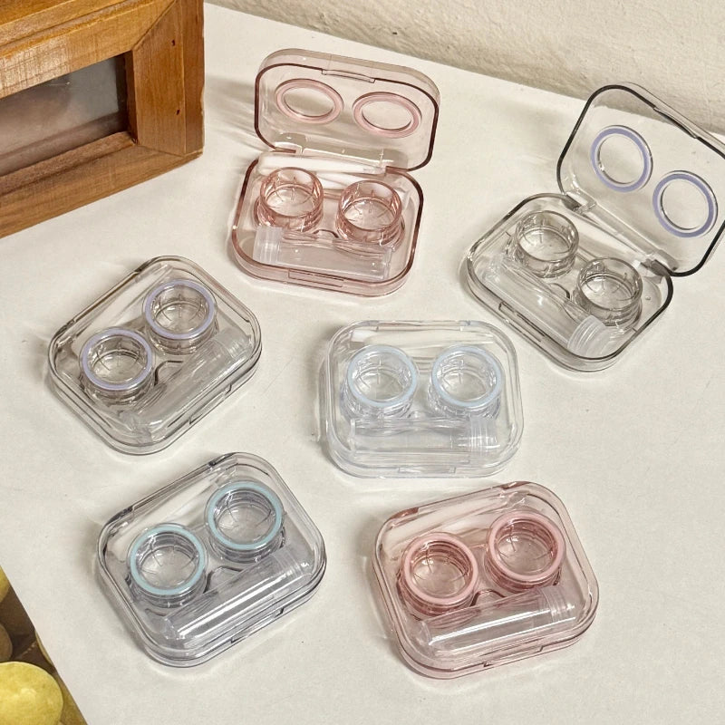 Portable Transparent Mini Contact Lens Case Integrated Twist-Free Cap Colored Lens Storage Box Compact Travel Eyewear Container Quake