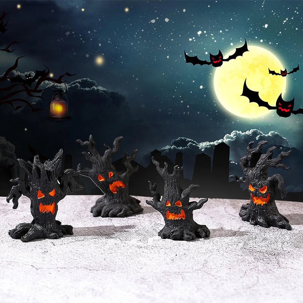 4 Pieces Halloween Decoration Halloween Tree Creative Resin Ghosts Cute Ornaments Spooky Tree for Patio Shelf Tabletop Porch Quake Default Title