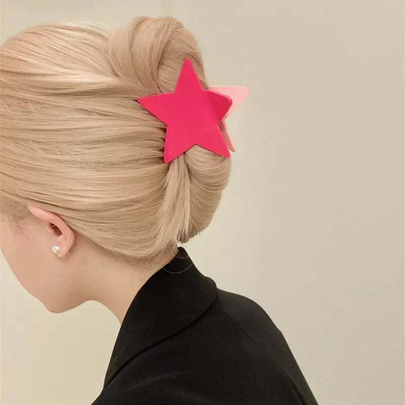 Korean Fashion Star Shaped Hair Claw Y2k Punk Hair Clip Clamp Irregular Acetate Shiny Star Claw Hairpin Party Hair Accessories Quake pink