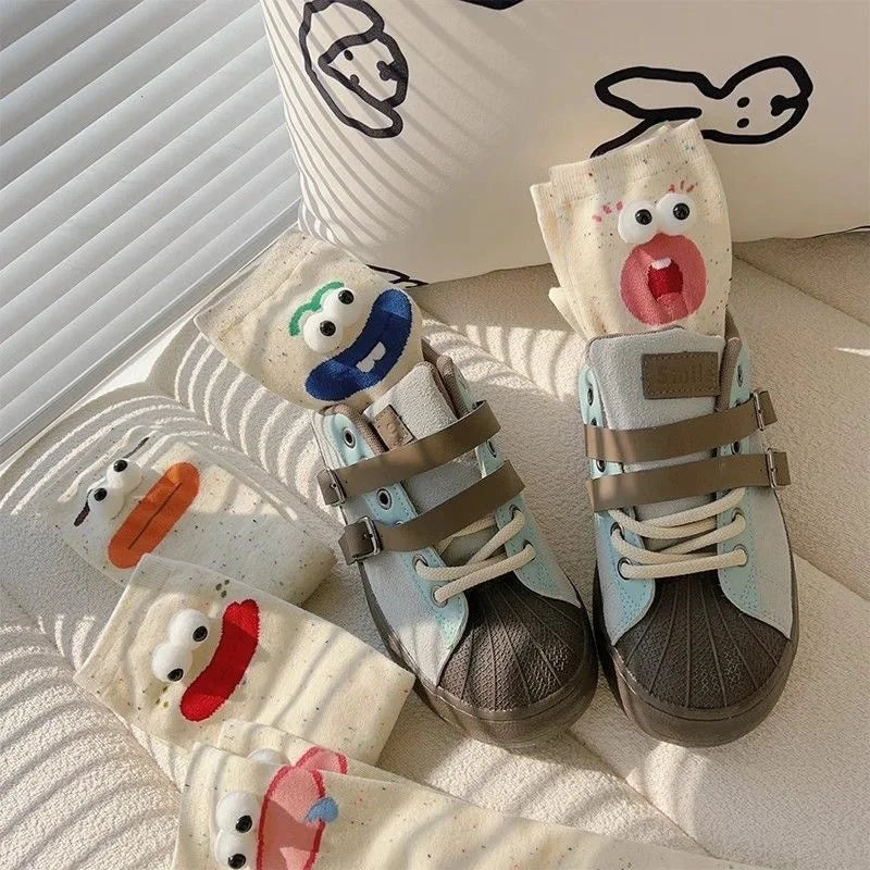 Funny Expression Women's Socks Spring Summer School Students Wearing Cute Cartoon Big Eyes Men Socks Friends Birthday Gifts Quake