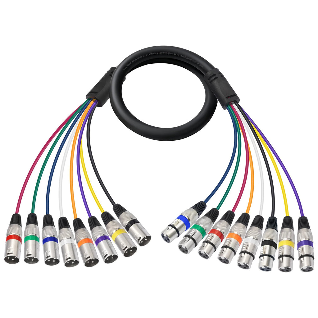 8-Channel XLR Male to Female Snake Cable 3-Pin Balanced Audio Cord for Mixer Stage Box Live Sound Recording Studio Quake 3M