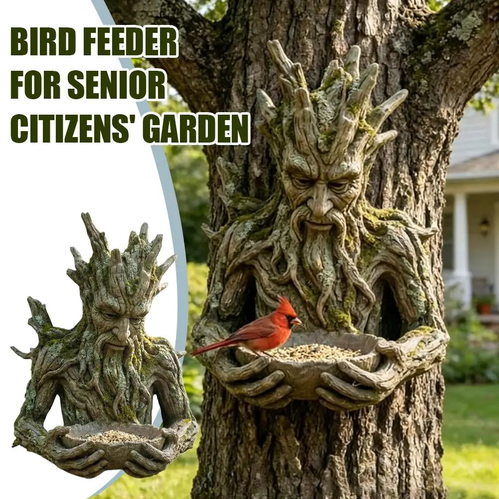 Tree Face Bird Feeder Outdoor Garden Resin Bird Seed Bowl Wild Bird Feeder Decorative Tree Spirit Yard Ornament Quake 1pcs