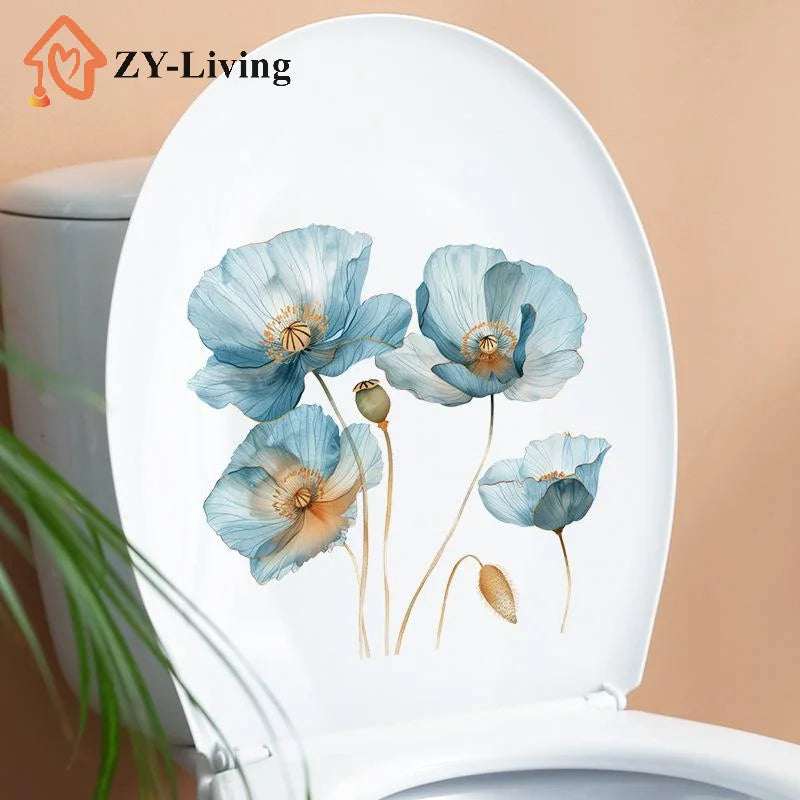 1Sheet PVC Watercolor Flower Stickers Toilet Sticker Bright Wall For Home Vinyl Car Decal Toilet Decoration Quake