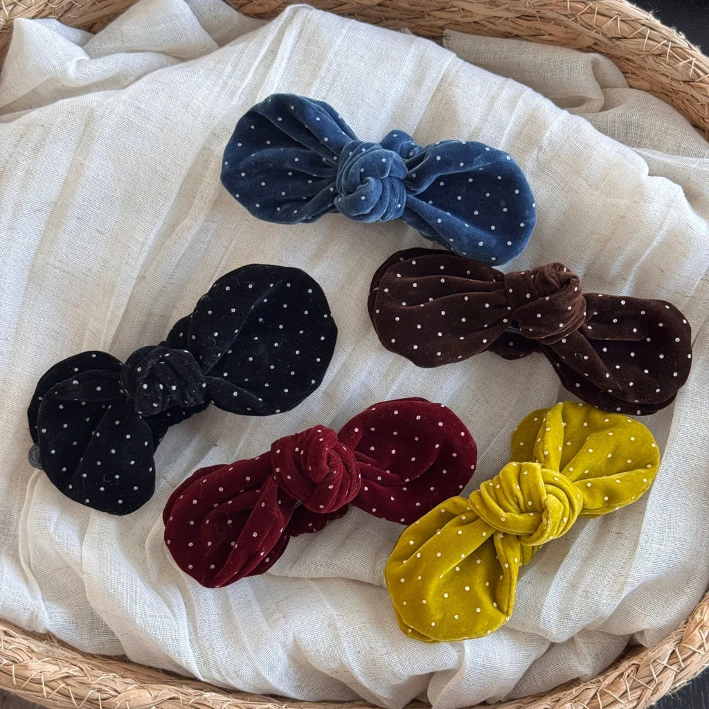 Velvet Polka Dot Bow Hair Clip Elegant Temperament Starry Sky Hair Clip Autumn and Winter Banana Clip Hair Styling Accessories Quake