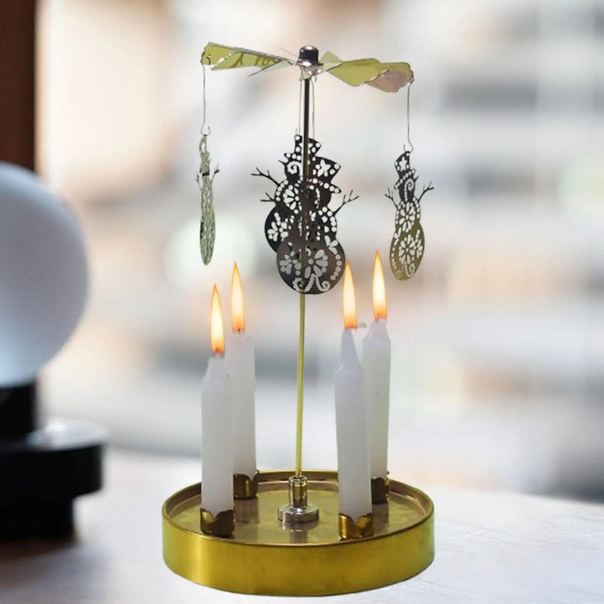 Spinning Candle Holder Party Decor Table Centerpiece Rotating Candle Holder for Christmas Wedding Living Room Friends Gathering Quake snowman pattern