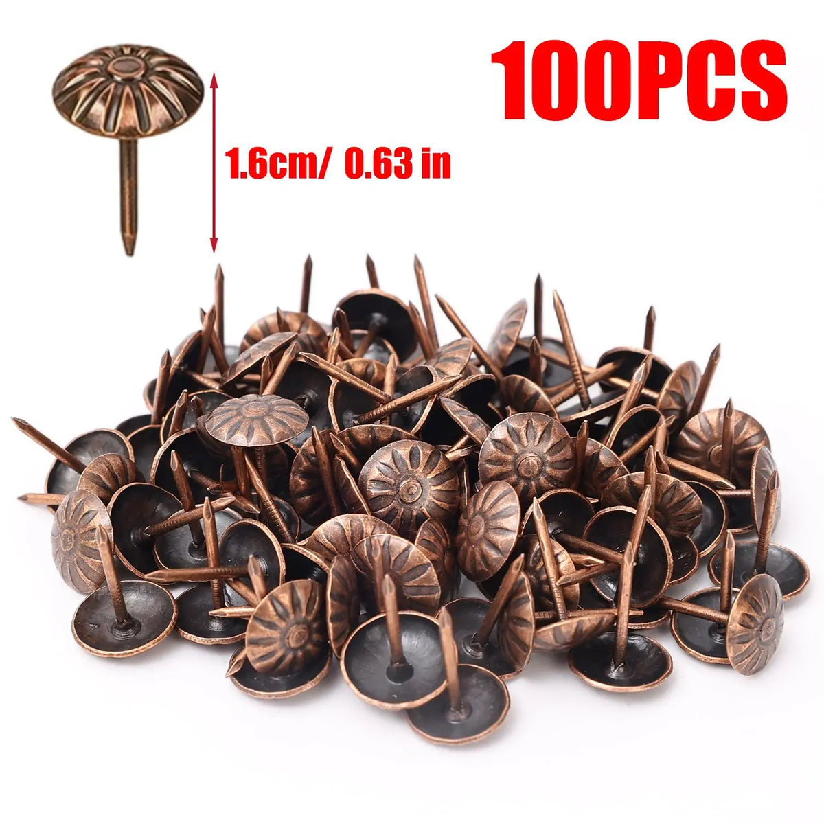 Vintage Flower Shaped Furniture Decorative Nails Rust-proof Furniture Repair Leather Fixed Pushpin DIY Photo Frame Decor Nails Quake Red Bronze