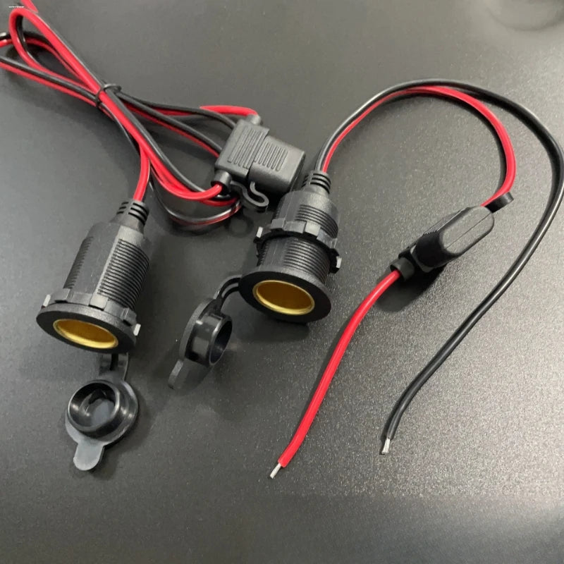 12AWG 12‑24V Panel Mount Cigarette Lighter Female Socket, Bare Wire End Power Receptacle for Motorcycle Yacht Vehicle DIY Wiring Quake