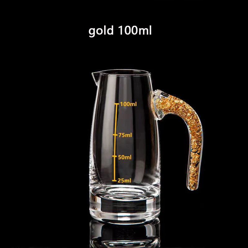 YWDL Lead-Free Crystal Glass Liquor Dispenser 100/300ml Measuring Pot Gold Foil Sake Small Wine Pot Container for Wine Bottle Quake 100ml gold