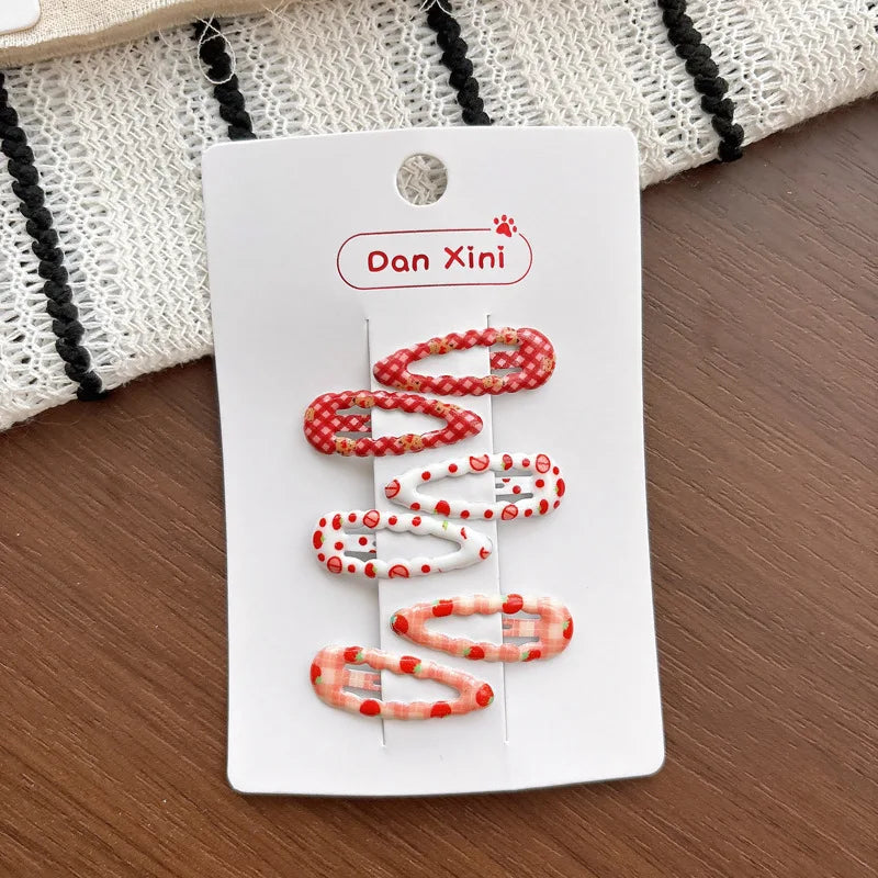 Girls Floral Liu Seaside Clip Hairpin Children's Color Polka Dot Small Bb Clip Baby Cute Hairpin Quake 3-Red grid