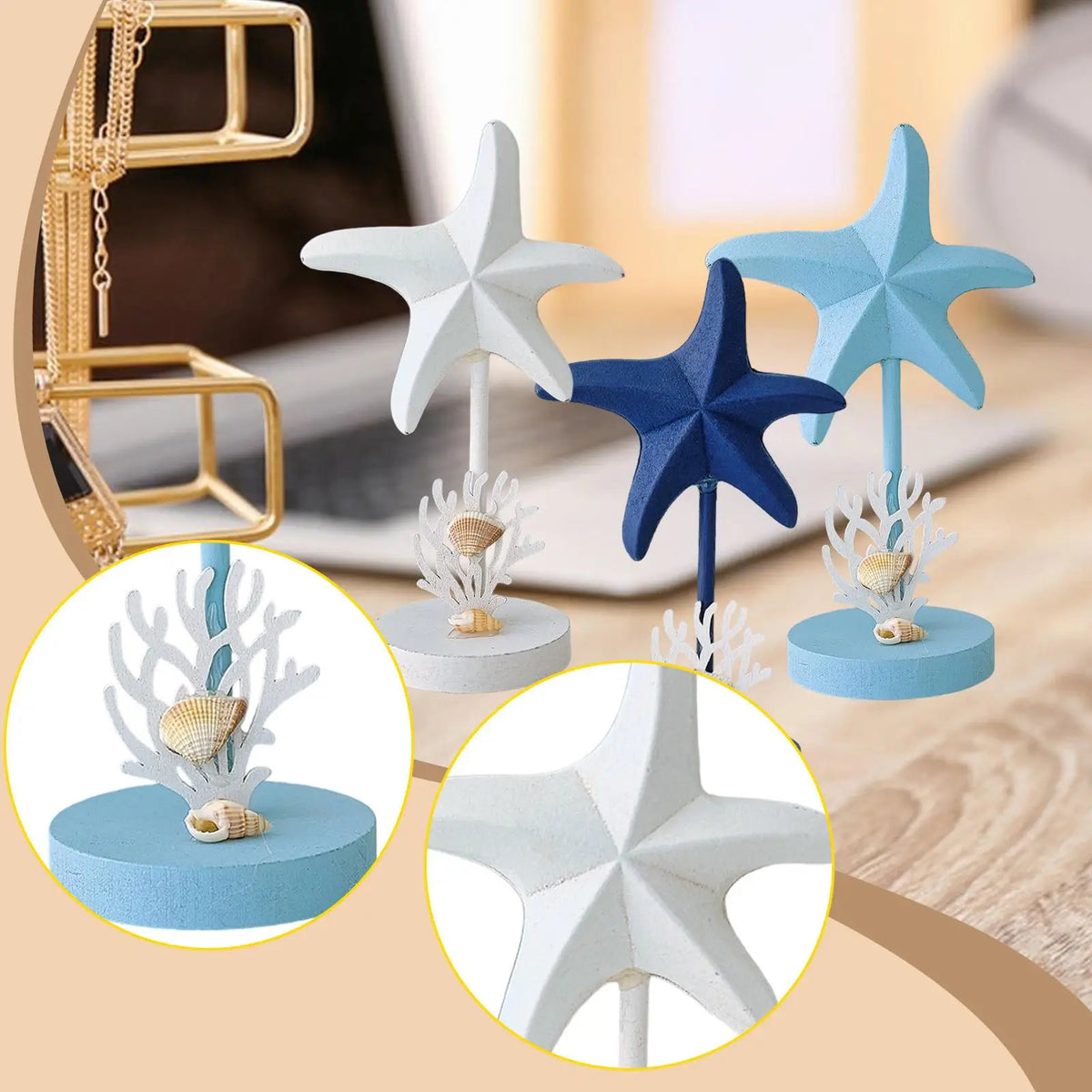 Starfish Figurine Desktop Ornament Retro Wooden Sculpture Decorative Statue for Desk Fireplace Housewarming Gift Home Decor Quake