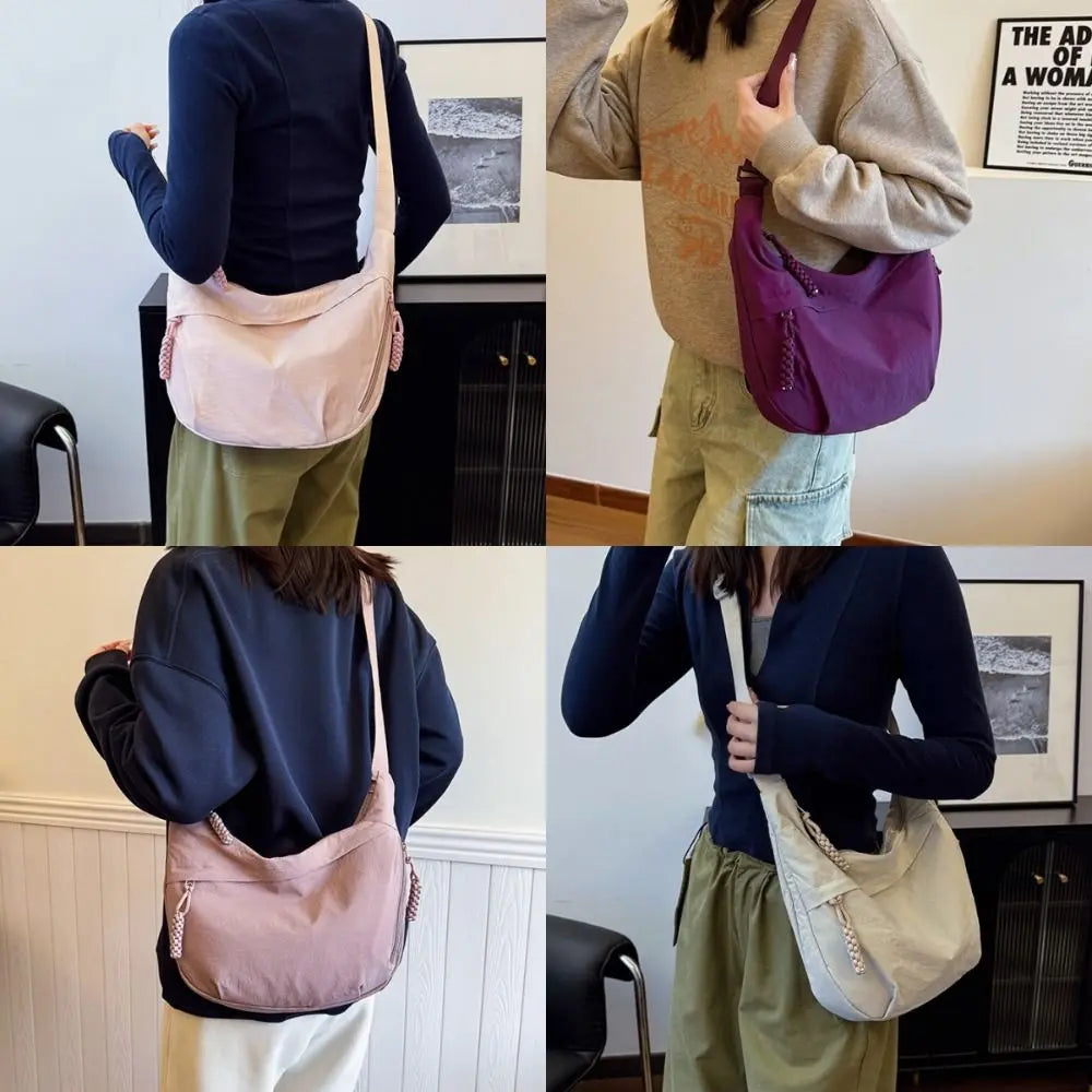 New Canvas Crossbody Bags Korean Simplified Lightweight Shoulder Bag Solid Color Large Capacity Dumpling Bag Women Quake