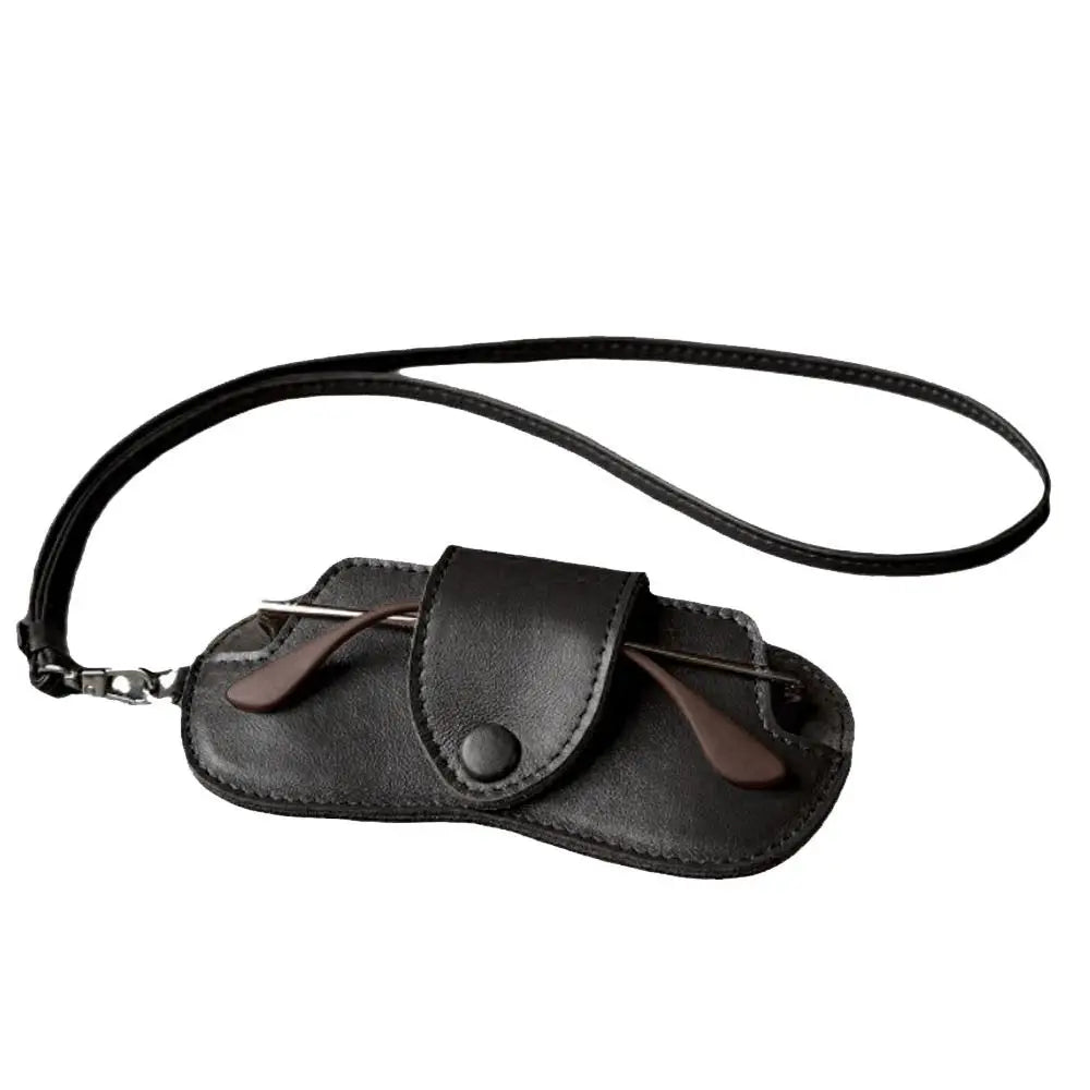 PU Leather Sunglasses Storage Bag with Lanyard Durable Sunglasses Pouch Solid Color Portable SunGlasses Holder Quake