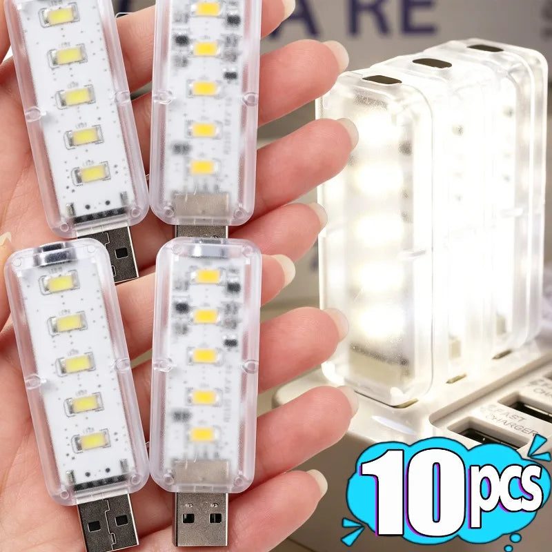 10/1PCS Touch Dimming Night Light Portable 10LEDs Book Light USB Plug in Lighting for Bedroom Study PC Laptop Mobile Power Bank Quake