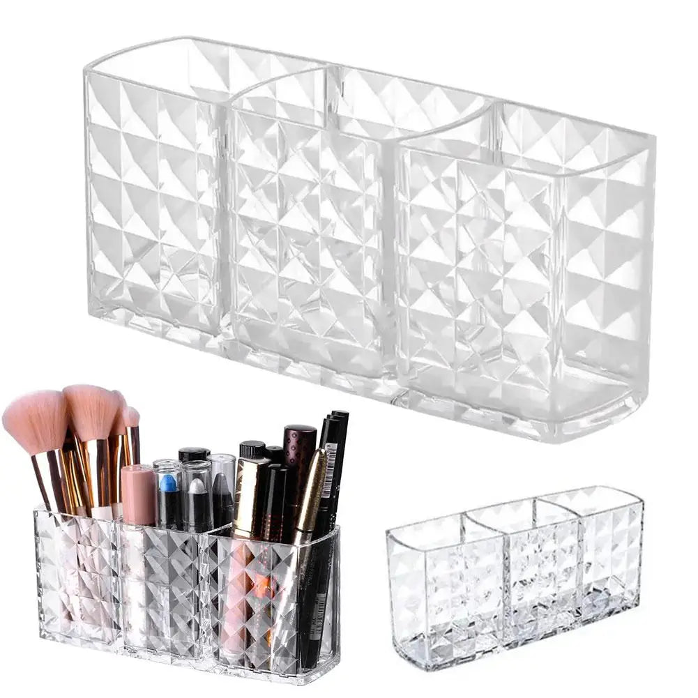 3 Slots Makeup Brush Holder Makeup Organizer Cosmetic Storage Box Lipstick Eyebrow Pencil Display Stand Acrylic Transparent Box Quake