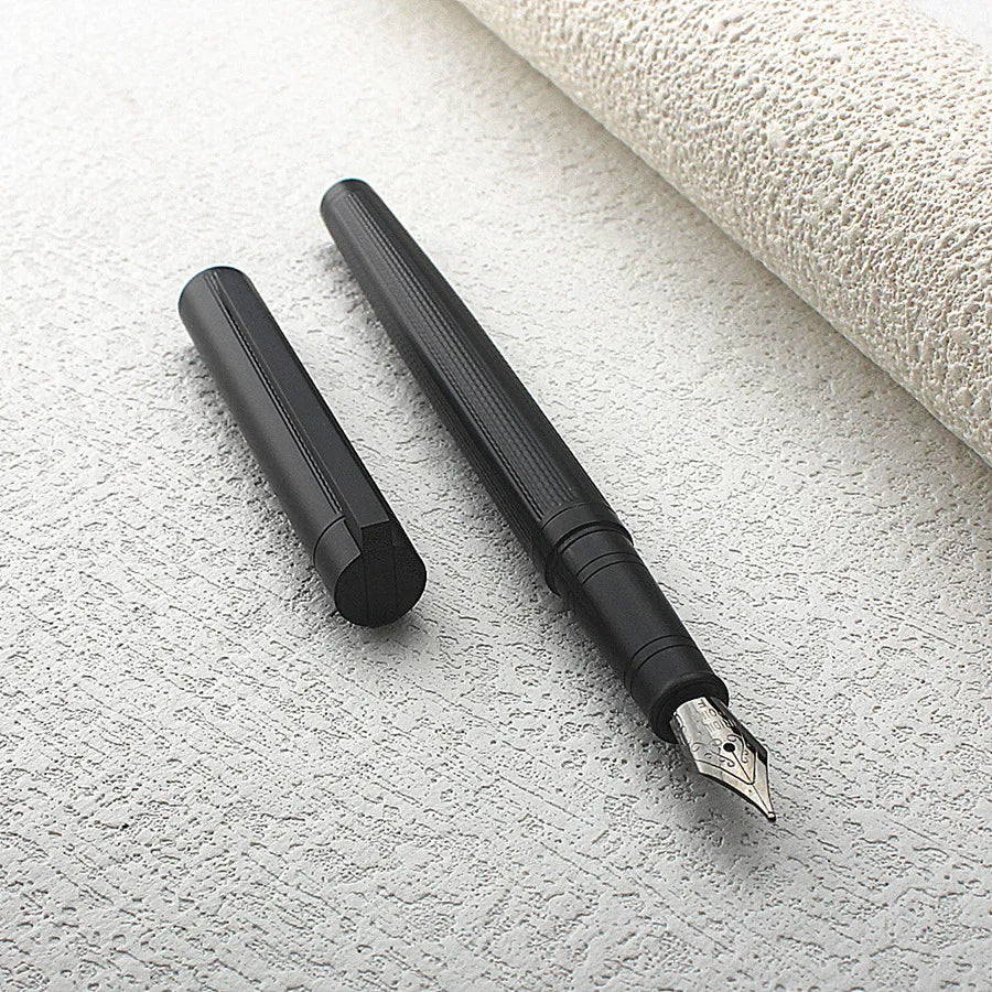 reticulation Striped Metal Fountain Pen F Nib Matte Black Office Signature Writing Ink Pen Gift Quake 126-1 F 0.5MM