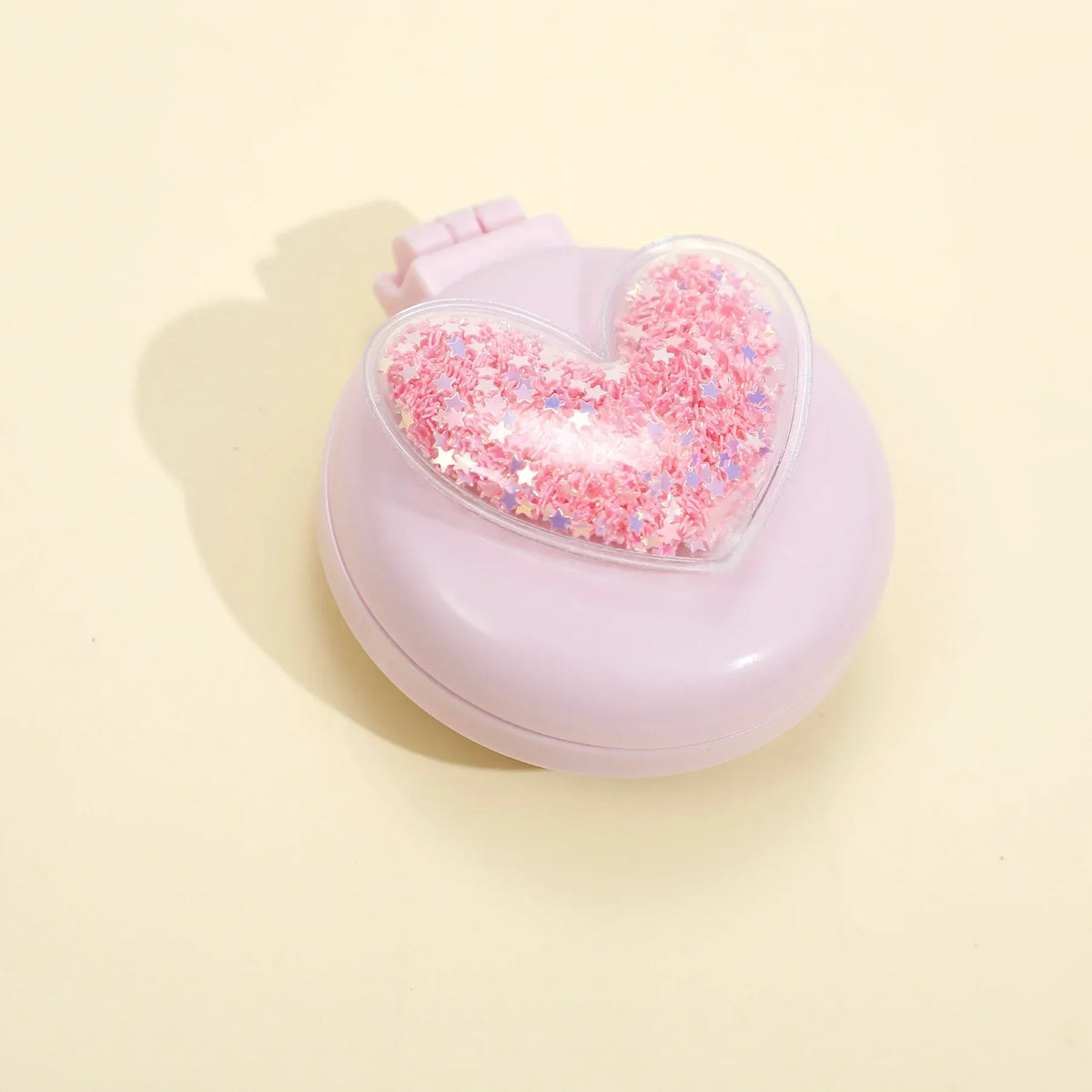 Portable Mini Round Hair Comb with Mirror Pocket Small Size Traveling Massage Folding Hair Comb Women Hair Brushes Styling Tools Quake Pink Heart