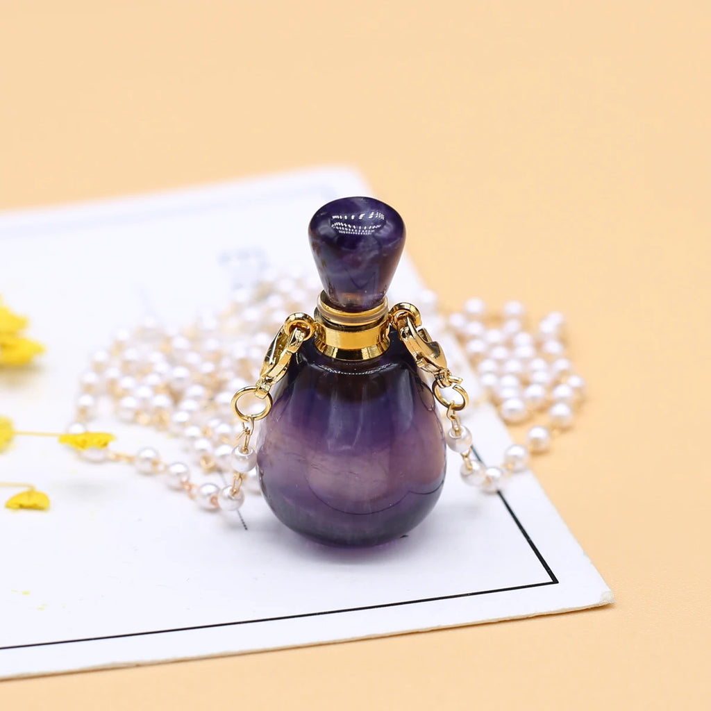 Spring Sweater Chain Perfume Bottle Necklace Natural Stone Fluorite Vase Pendant For Women Christmas Halloween Gift Chain 80cm Quake 118x34mm