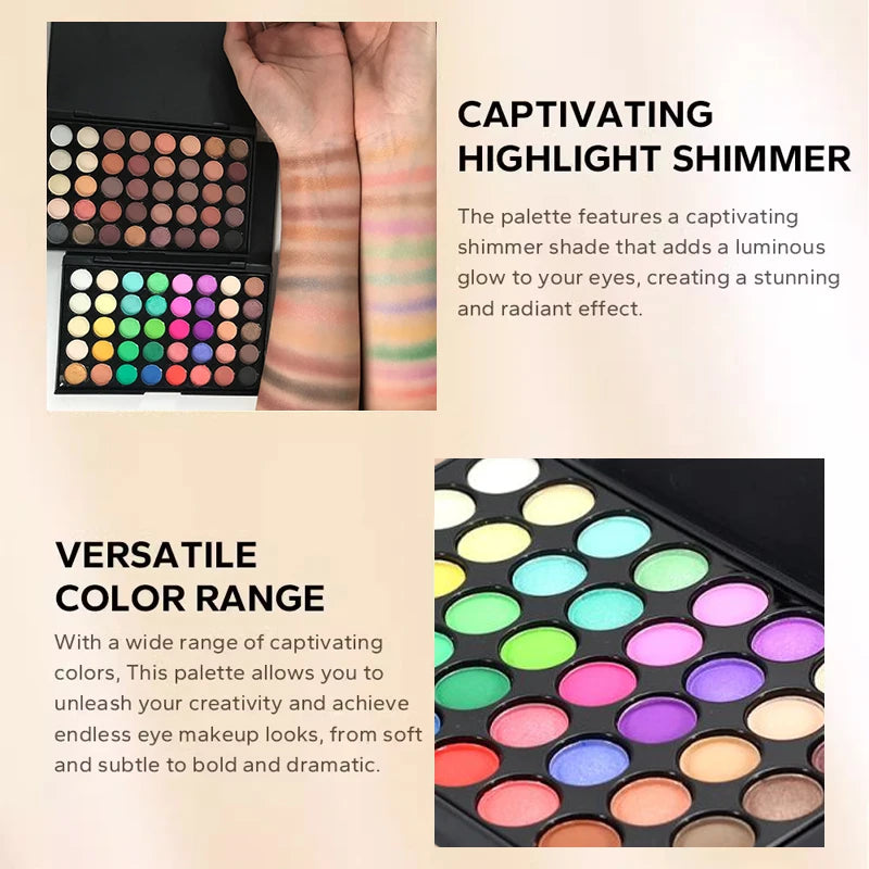 40Colors Glitter Eyeshadow Palette with Free 1Brushes Matte Waterproof Long Lasting Eyeshaow Powder Palette Cosmetics MakeUp Kit Quake