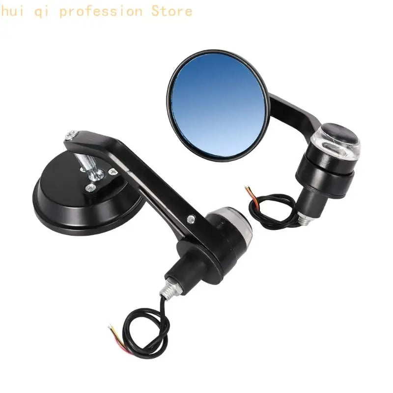 Motorcycle Bar End Mirror Pair with Light Housings, 7/8 Fit Size H8WE Quake Blue CN