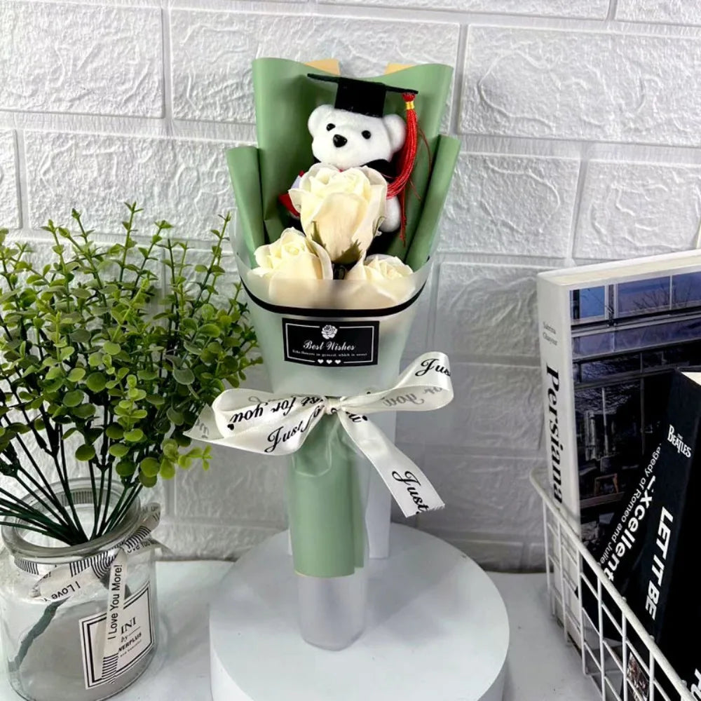 Sunflower Bear Bouquet Rose Plush Toy Sunflower Soap Flower Bouquet Decoration Graduation Gift Cartoon Lovely Bear Quake H