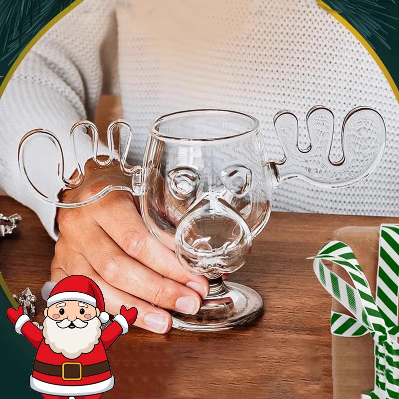 YWDL 1pcs Elk Wine Glass Cocktail Juice Cup Reindeer Mug Wine Beer Water Milk Whiskey Glasses Drinkware Shot Cups Christmas Gift Quake