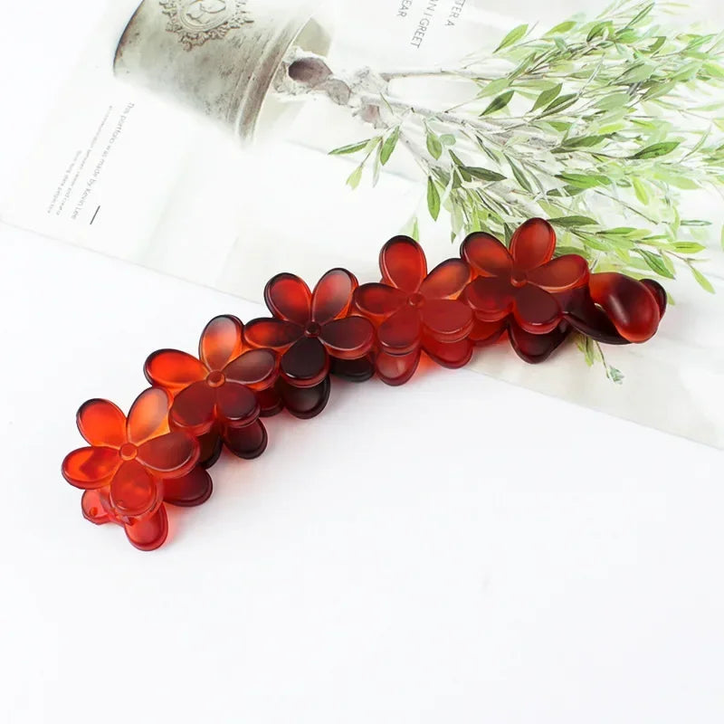 Vintage Flower Hair Claw Women Girl Banana Hairpin Ponytail Hair Clip Clamp Sweet Cute Hair Accessories Korean Styling Crab Claw Quake hp red