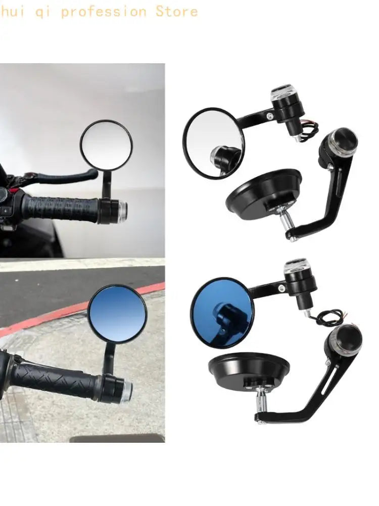 Motorcycle Bar End Mirror Pair with Light Housings, 7/8 Fit Size H8WE Quake